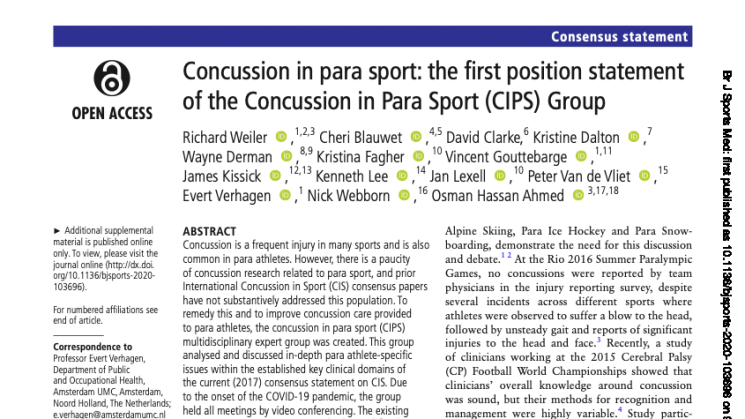 Concussion in para sport: the first position statement of the Concussion in Para Sport (CIPS) Group